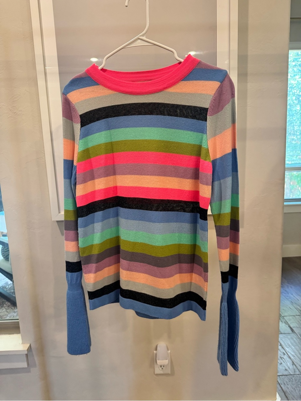 ASOS Multicolor Striped Crewneck Sweater with Pink Trim